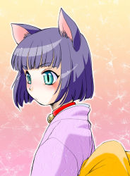 Rule 34 | animal ears, bell, cat ears, collar, green eyes, kouda tomohiro, original, purple hair