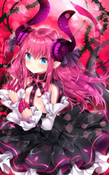 Rule 34 | &gt;:), 10s, 1girl, asymmetrical horns, bad id, bad pixiv id, black dress, blue eyes, breasts, circle skirt, closed mouth, clothing cutout, cowboy shot, curled horns, detached sleeves, dragon girl, dragon horns, dragon tail, dress, elizabeth bathory (fate), elizabeth bathory (fate/extra ccc), elizabeth bathory (first ascension) (fate), fate/extra, fate/extra ccc, fate (series), from above, gradient background, horns, leaf print, long hair, long sleeves, looking at viewer, looking up, nogi takayoshi, petals, pink hair, plant, pointy ears, sidelocks, small breasts, smile, solo, standing, tail, thorns, tsurime, underboob, underboob cutout, uneven horns, upper body, v-shaped eyebrows, very long hair, vines