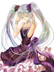 Rule 34 | 1girl, aqua eyes, aqua hair, bad id, bad pixiv id, bow, choker, dress, female focus, formal, gloves, hatsune miku, jewelry, long hair, lots of jewelry, nashi (pixiv677235), necklace, simple background, solo, twintails, very long hair, vocaloid, white background