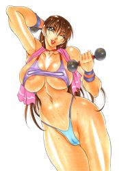 Rule 34 | azuki kurenai, breasts, exercising, highres, huge breasts, long hair, sweat, wink