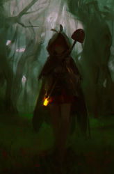 Rule 34 | 1girl, absurdres, brown capelet, brown cloak, brown corset, brown hair, cape, capelet, cloak, corset, dino (dinoartforame), feather hair ornament, feathers, flower, forest, glowing, glowing eye, grass, hair ornament, highres, hololive, hololive english, hood, hood up, lantern, light rays, multicolored hair, nanashi mumei, nanashi mumei (1st costume), nature, plant, red eyes, red flower, red skirt, shirt, shovel, skirt, solo, streaked hair, vines, virtual youtuber, white shirt