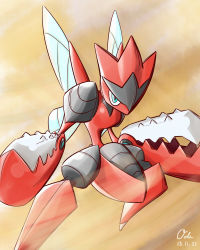 Rule 34 | 10s, blue eyes, claws, creatures (company), dated, game freak, gen 2 pokemon, horns, insect wings, madsword, mega pokemon, multiple wings, nintendo, no humans, oden (madsword), pokemon, pokemon (creature), pokemon xy, scizor, signature, solo, wings