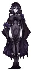 Rule 34 | 1girl, banshee (monster girl encyclopedia), black hair, blue eyes, breasts, female focus, goth fashion, gothic, highres, long hair, looking at viewer, monster girl, monster girl encyclopedia, nanostar, open mouth, pale skin, pointy ears, solo, tagme, thighhighs, transparent background, white background