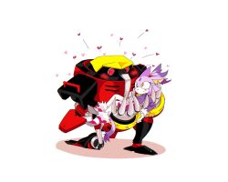 Rule 34 | 1girl, blaze the cat, blush, carrying, cat girl, e-123 omega, eyelashes, forehead jewel, furry, furry female, gold necklace, heart, highres, jacket, jewelry, kneeling, necklace, pants, pink footwear, ponytail, princess carry, purple fur, purple jacket, red eyes, robot, sonic (series), white pants, yamimatsu7, yellow eyes