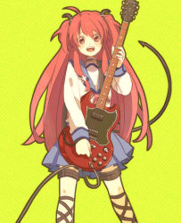 Rule 34 | 10s, 1girl, angel beats!, bad id, bad pixiv id, fang, guitar, instrument, long hair, red eyes, red hair, school uniform, serafuku, solo, tail, twintails, two side up, yaruse, yui (angel beats!)