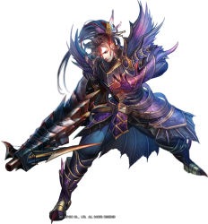 Rule 34 | 1boy, armor, belt, boots, bow (weapon), brown eyes, brown hair, closed mouth, crossbow, faulds, full body, gauntlets, gloves, liduke, long hair, looking at viewer, male focus, monster hunter (series), multicolored hair, official art, plate armor, ponytail, simple background, solo, standing, streaked hair, watermark, weapon, white background