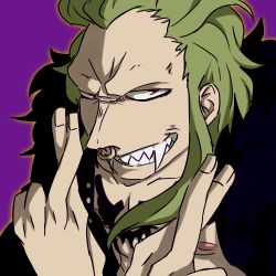 Rule 34 | 1boy, bartolomeo, green hair, kuraco, lowres, male focus, nose piercing, nose ring, one piece, piercing, solo, tusks
