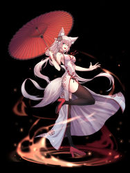 Rule 34 | 1girl, absurdly long hair, absurdres, animal ears, black background, black thighhighs, blue eyes, blush, breasts, china dress, chinese clothes, chinese new year, cleavage, cleavage cutout, clothing cutout, dog ears, dog tail, dress, full body, high heels, highres, holding, holding umbrella, kimsw0522, large breasts, long hair, looking at viewer, oil-paper umbrella, open mouth, original, silver hair, simple background, smile, tail, teeth, thighhighs, umbrella, very long hair