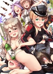 Rule 34 | 10s, 6+girls, alcohol, anchor hair ornament, aqua hair, ass, between buttocks, black legwear, black ribbon, black skirt, blonde hair, blush, bottle, breast pocket, breast press, breast rest, breasts, brown eyes, brown hair, clothes lift, constricted pupils, cross, cup, detached sleeves, dress, drinking glass, drooling, drunk, fate (series), gate of babylon (fate), green eyes, hair between eyes, hair ornament, hair ribbon, hairclip, hat, hip flask, ichikawa feesu, impossible clothes, iron cross, japanese clothes, jun&#039;you (kancolle), kantai collection, large breasts, light brown hair, long hair, looking at another, looking at viewer, low twintails, microskirt, military, military hat, military uniform, multiple girls, nagato (kancolle), neckerchief, open mouth, panties, parted bangs, peaked cap, pleated skirt, pocket, pola (kancolle), ponytail, prinz eugen (kancolle), red neckerchief, ribbon, sakawa (kancolle), sakazuki, sake, sake bottle, saratoga (kancolle), school uniform, serafuku, shaded face, side ponytail, sidelocks, sitting, sitting on face, sitting on person, skirt, skirt lift, skirt set, small breasts, smile, thighhighs, thighs, tongue, twintails, underboob, underwear, uniform, wavy hair, white dress, white panties, wine bottle, yamakaze (kancolle)
