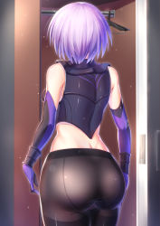 Rule 34 | 1girl, ame wa a ga tsutano?, armor, ass, back, breastplate, clothes hanger, elbow gloves, fate/grand order, fate (series), gloves, highres, mash kyrielight, pantyhose, purple hair, short hair, solo