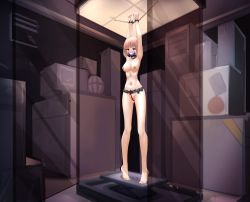 Rule 34 | 1girl, absurdres, arms up, bound, bound wrists, glass container, highres, nude, tagme, tears, vv sxx