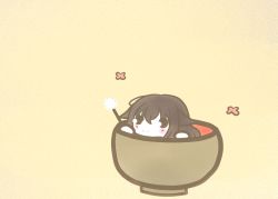 Rule 34 | 1girl, azuma (azur lane), azur lane, black hair, chibi, cup, hair flaps, in container, in cup, koti, long hair, mimikaki, simple background, solo, yellow background