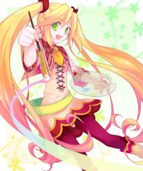 Rule 34 | 1girl, art brush, bad id, bad pixiv id, blonde hair, boots, colorful, dress, flat chest, gradient hair, green eyes, jpeg artifacts, koto (colorcube), long hair, looking at viewer, multicolored hair, open mouth, orange hair, original, paint, paintbrush, painting (action), palette (object), pantyhose, pink hair, red pantyhose, smile, solo, twintails, two-tone hair
