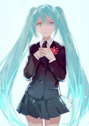 Rule 34 | 1girl, blue eyes, blue hair, cotta, hands on own chest, hatsune miku, long hair, matching hair/eyes, necktie, saihate (vocaloid), solo, tears, twintails, vocaloid