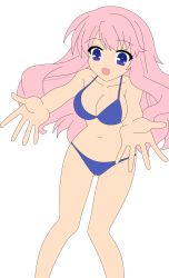 Rule 34 | 1girl, absurdres, baka to test to shoukanjuu, bikini, blue eyes, breasts, covered erect nipples, hair ornament, hairclip, highres, himeji mizuki, large breasts, legs, long hair, navel, pink hair, simple background, smile, solo, swimsuit, thighs, third-party edit, vector trace