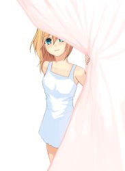 Rule 34 | 1girl, absurdres, bare shoulders, blonde hair, blue eyes, breasts, closed mouth, dress, highres, kingdom hearts, kingdom hearts ii, long hair, looking at viewer, medium breasts, namine, simple background, smile, solo, standing, teiruzukingudamu, white background, white dress
