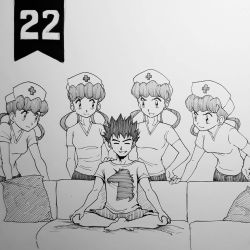 Rule 34 | 1boy, 4girls, barefoot, breasts, brock (pokemon), couch, creatures (company), cross, game freak, hair rings, hand on own hip, hat, highres, indian style, joy (pokemon), looking at another, meme, monochrome, multiple girls, nintendo, nurse cap, on couch, piper perri surrounded (meme), pokemon, pokemon (anime), shirt, shorts, shukeiart, simple background, sitting, small breasts, smile, spiked hair, surrounded, t-shirt, tagme