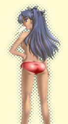 Rule 34 | 00s, 1girl, aqua eyes, bikini, black hair, bow, breasts, butt crack, english text, engrish text, fate/stay night, fate (series), female focus, food, hair bow, hair ribbon, long hair, popsicle, ranguage, ribbon, small breasts, solo, swimsuit, tan, tohsaka rin, topless, twintails, two side up