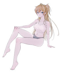 Rule 34 | 1girl, absurdres, alternate hair length, alternate hairstyle, arm support, artist request, ass, barefoot, blue eyes, breasts, expressionless, full body, hair ornament, highres, interface headset, invisible chair, long hair, looking at viewer, medium breasts, navel, neon genesis evangelion, panties, panties only, shirt, short twintails, simple background, sitting, solo, souryuu asuka langley, standing, thong, twintails, two side up, underwear, underwear only, very long hair, white background