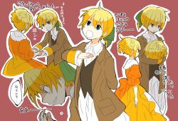 Rule 34 | 1boy, 1girl, 7:24, aku no musume (vocaloid), allen avadonia, blonde hair, blue eyes, brother and sister, ascot, crossdressing, decapitation, dress, green ribbon, hair ribbon, holding hands, hand on own chest, highres, holding head, kagamine len, kagamine rin, open mouth, ribbon, riliane lucifen d&#039;autriche, severed head, shaded face, siblings, sidelocks, sketch, sweat, translation request, twins, vocaloid, yellow dress