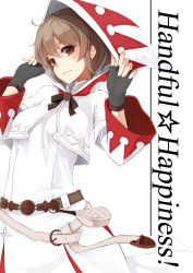 Rule 34 | 10s, 1girl, belt, blush, bow, brown eyes, brown hair, earrings, english text, engrish text, final fantasy, final fantasy xiv, fingerless gloves, gloves, highres, hood, hyur, jewelry, looking at viewer, nanahara fuyuki, ranguage, robe, short hair, smile, solo, square enix, warrior of light (ff14), white background, white mage (final fantasy)