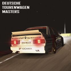 Rule 34 | bmw, bmw 3 series, bmw e30, bmw m3, car, copyright name, deutsche tourenwagen masters, from behind, glowing, highres, motor vehicle, night, no humans, race vehicle, racecar, sei illustrations, spoiler (automobile), sports car, star (sky), vehicle focus