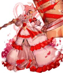 Rule 34 | 1girl, amy rose, animal ears, arm behind back, armor, cape, covered eyes, dress, gauntlets, hand on own hip, high heels, highres, holding, holding weapon, jewelry, mallet, necklace, pants, shoulder armor, skirt, smile, sonic (series), sonic and the black knight, usa37107692, weapon