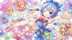Rule 34 | 6+girls, :d, :o, ;d, ahoge, beamed sixteenth notes, beret, black dress, black headwear, blonde hair, bloomers, blue bow, blue dress, blue eyes, blue hair, blush, bobby socks, bow, broom, broom riding, brown hair, chibi, cirno, closed eyes, coa (chroo x), collared shirt, commentary request, daiyousei, dress, drill hair, eighth note, fairy wings, fang, fingernails, frilled bow, frills, green hair, hair between eyes, hair bow, hair ornament, hat, hat bow, heart, holding, holding microphone, ice, ice wings, juliet sleeves, kirisame marisa, lily white, long sleeves, luna child, mary janes, microphone, mini person, minigirl, multiple girls, musical note, one eye closed, one side up, open mouth, pantyhose, parted lips, plaid, plaid bow, puffy short sleeves, puffy sleeves, quarter note, red bow, red footwear, red skirt, red vest, shirt, shoes, short sleeves, skirt, sleeveless, sleeveless dress, smile, snowflake hair ornament, socks, star sapphire, sunny milk, touhou, transparent wings, treble clef, two side up, underwear, vest, w, white bloomers, white bow, white dress, white headwear, white legwear, white shirt, wings, witch hat, wrist cuffs, yellow bow