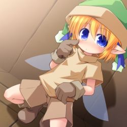 Rule 34 | 1girl, blue eyes, blush, child, fairy, fairy wings, gloves, kso, lowres, pointy ears, squatting, tagme, u3051u305d, wings