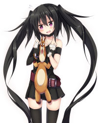 Rule 34 | 1girl, absurdly long hair, absurdres, amano kouki, asymmetrical gloves, black dress, black gloves, black hair, black thighhighs, choker, collarbone, dress, elbow gloves, fingerless gloves, gloves, headband, highres, long hair, note-chan, original, pleated dress, red eyes, simple background, sleeveless, sleeveless dress, solo, standing, strapless, strapless dress, thighhighs, tube dress, twintails, uneven gloves, very long hair, white background, zettai ryouiki