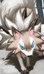 Rule 34 | absurdres, animal focus, blue eyes, brown fur, claws, commentary request, creatures (company), game freak, gen 7 pokemon, highres, jira (ziraiya26), lycanroc, nintendo, no humans, pokemon, pokemon (creature), solo, spikes, standing