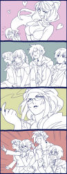 Rule 34 | &gt; &lt;, 4koma, anger vein, ascot, bad id, bad pixiv id, braid, character request, clenched hand, closed eyes, comic, fang, final fantasy, final fantasy type-0, gaijin 4koma (meme), glasses, heart, jacket, lips, long hair, long sleeves, looking at viewer, math-major, meme, multiple boys, multiple girls, one eye closed, outstretched hand, short hair, silent comic, smile, spiked hair, upper body, wink