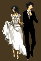 Rule 34 | black hair, couple, creatures (company), dawn (pokemon), dress, flower, formal, game freak, holding hands, lucas (pokemon), nintendo, pokemon, rose, suit, tuxedo, wedding, wedding dress
