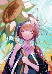 Rule 34 | 1girl, blue eyes, blue overalls, braid, collarbone, corrupted twitter file, crown braid, fate/grand order, fate (series), flower, hat, highres, long hair, looking at viewer, orange hair, overall shorts, overalls, puffy sleeves, see-through, see-through sleeves, side braid, smile, solo, straight-on, straw hat, sunflower, van gogh (fate), vega00211, yellow hat