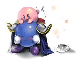 Rule 34 | blush, cape, full body, gloves, j am, kirby, kirby (series), lowres, mask, unworn mask, meta knight, nintendo, no humans, simple background, white background