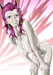Rule 34 | 1girl, absurdres, breasts, completely nude, condom, condom in mouth, ginrummy, highres, large breasts, long hair, mouth hold, nel-zel formula, nude, one piece, purple hair, pussy juice, shiny skin, used condom, wide hips