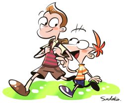 Rule 34 | 2boys, chibi, full body, milo murphy, multiple boys, open mouth, phineas and ferb, phineas flynn, red hair, shirt, short hair, shorts, siblings, smile, striped clothes, striped shirt, sudako (tkb315), toon (style)