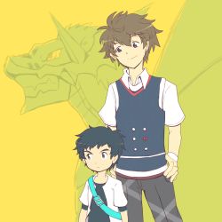 Rule 34 | 2boys, black hair, brown hair, digimon, digimon story: lost evolution, digimon world -next 0rder-, hirose kouta, looking at another, megalogrowmon, multiple boys, takuto (digimon story: lost evolution)