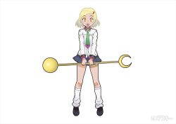 Rule 34 | 1girl, angol mois, blonde hair, game cg, keroro gunsou, looking at viewer, official art, open mouth, short hair, simple background, solo, summons board, weapon, yellow eyes