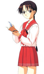 Rule 34 | 1girl, hoshina tomoko, pleated skirt, school uniform, serafuku, simple background, skirt, solo, to heart, to heart (series), white background