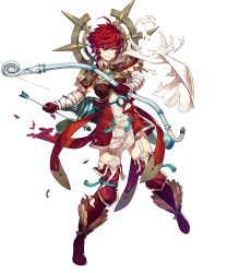 Rule 34 | 1girl, bow (weapon), fire emblem, fire emblem fates, fire emblem heroes, full body, garter straps, highres, hinoka (fire emblem), holding, holding bow (weapon), holding weapon, injury, nintendo, official art, red eyes, red hair, ryona, short hair, solo, thighhighs, torn clothes, transparent background, weapon