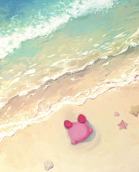 Rule 34 | beach, day, highres, kirby, kirby&#039;s dream land, kirby (series), kirby and the forgotten land, lying, nintendo, ocean, on stomach, oomoto makiko, outdoors, sand, shell, solo, star (symbol), suyasuyabi, waves
