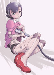 Rule 34 | 1girl, absurdres, android, black eyes, black hair, cable, clothes lift, dress, dress lift, hair ornament, hairclip, highres, joints, light smile, looking at viewer, pink dress, power lines, puffy short sleeves, puffy sleeves, robot joints, short hair, short sleeves, sitting, solo, sukabu, tetsuwan atom, uran (tetsuwan atom)