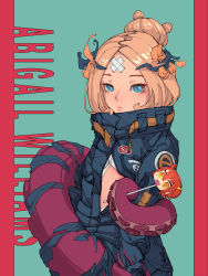 Rule 34 | 1girl, abigail williams (fate), abigail williams (traveling outfit) (fate), absurdres, black bow, black jacket, blonde hair, blue eyes, bow, candy, character name, closed mouth, crossed bandaids, di yi xing zian, dress shirt, fate/grand order, fate (series), food, green background, hair bow, hair bun, heroic spirit traveling outfit, highres, holding, holding candy, holding food, holding lollipop, jacket, lollipop, long hair, long sleeves, looking at viewer, official alternate costume, open clothes, open jacket, open shirt, orange bow, parted bangs, red background, shirt, single hair bun, sleeves past fingers, sleeves past wrists, solo, suction cups, tentacles, two-tone background, white shirt