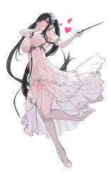 Rule 34 | 1girl, azur lane, bare shoulders, black hair, breasts, cleavage, female focus, full body, hand on own cheek, hand on own face, heart, large breasts, looking at viewer, marble (marblesized), peter strasser (azur lane), pink eyes, revealing clothes, simple background, sketch, smile, thighhighs, twintails, wand, white background