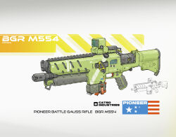 Rule 34 | absurdres, american flag, assault rifle, cable, commentary, english commentary, grey background, gun, highres, no humans, original, patso catso, rifle, scope, weapon, weapon focus, weapon name