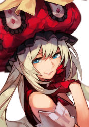 Rule 34 | 1girl, bare shoulders, blue eyes, breasts, closed mouth, fate/grand order, fate (series), frilled hat, frills, gloves, hat, hungry clicker, large hat, long hair, looking at viewer, marie antoinette (fate), red gloves, red hat, silver hair, simple background, small breasts, smile, solo, twintails, very long hair, white background