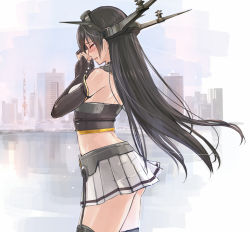 Rule 34 | 10s, 1girl, akasaai, bare shoulders, black hair, blush, breasts, crying, elbow gloves, closed eyes, fingerless gloves, garter straps, gloves, headgear, highres, kantai collection, long hair, medium breasts, nagato (kancolle), open mouth, personification, skirt, smile, solo, tears, thighhighs