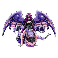 Rule 34 | 1girl, claws, digimon, digimon story: lost evolution, ex-eraser gamma, long hair, mask, monster girl, pointy ears, purple hair, solo, tentacles, wings