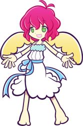 Rule 34 | 1girl, barefoot, dress, full body, green eyes, harpy (puyopuyo), kawamochi (mocchii), madou monogatari, official style, outstretched arms, pink hair, puyopuyo, puyopuyo fever, short hair, smile, solo, spread arms, transparent background, white background, white dress, wings